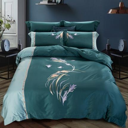 雲归梦 2019新款60S长绒棉绣花四件套 花香鸟语-墨绿