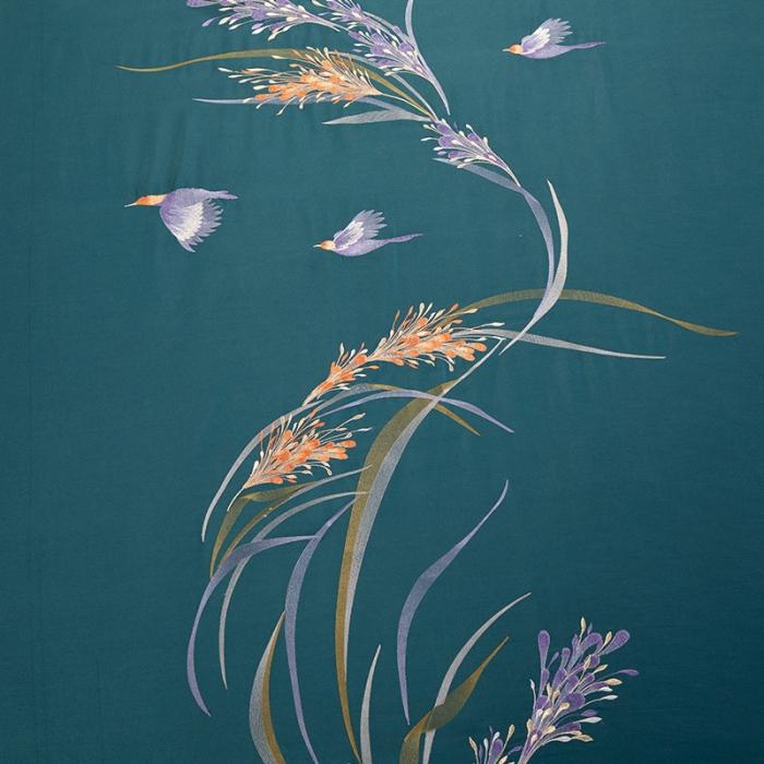 91家纺网 家纺一手货源 找家纺 雲归梦 2019新款60S长绒棉绣花四件套 花香鸟语-墨绿