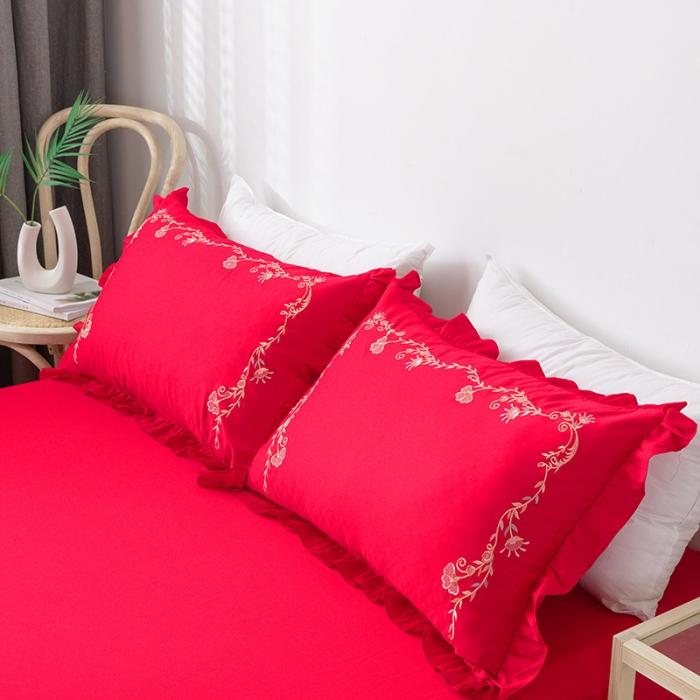 91家纺网 家纺一手货源 找家纺 雲归梦 2019新款60S长绒棉绣花四件套 花漾-大红