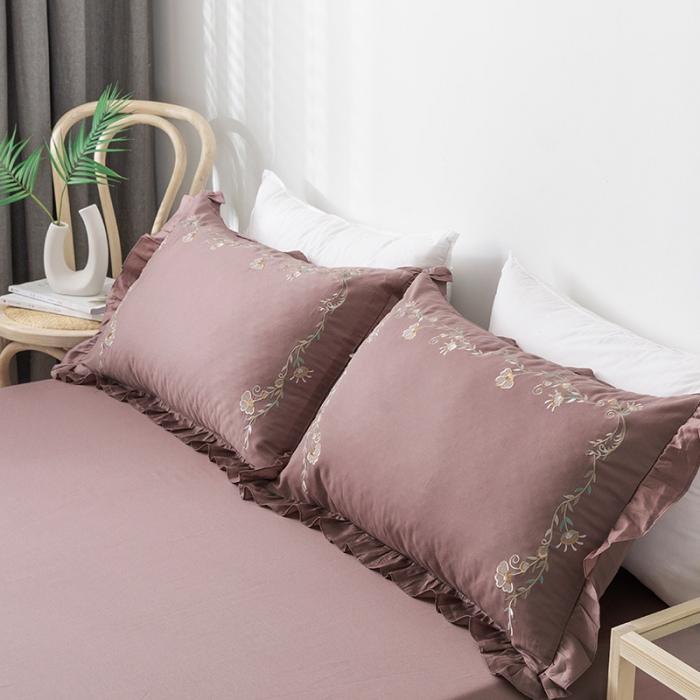 91家纺网 家纺一手货源 找家纺 雲归梦 2019新款60S长绒棉绣花四件套 花漾-豆沙