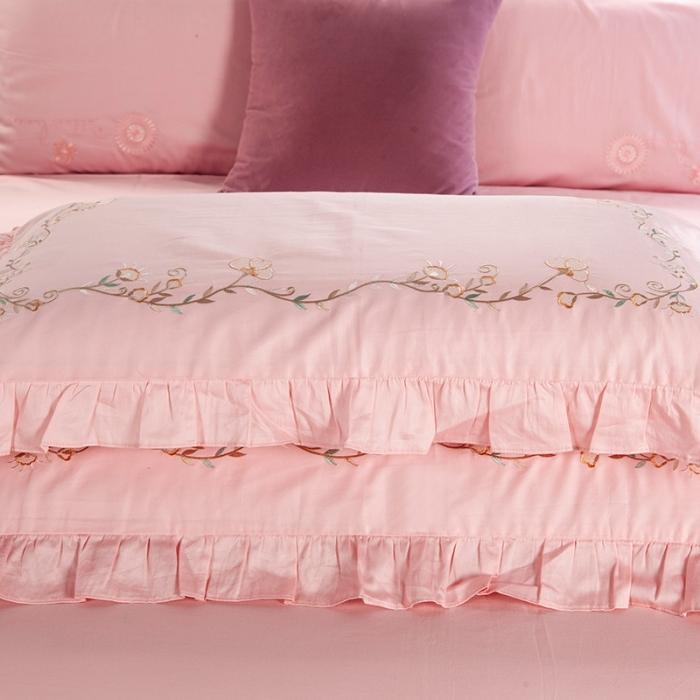 91家纺网 家纺一手货源 找家纺 雲归梦 2019新款60S长绒棉绣花四件套 花漾-漾粉