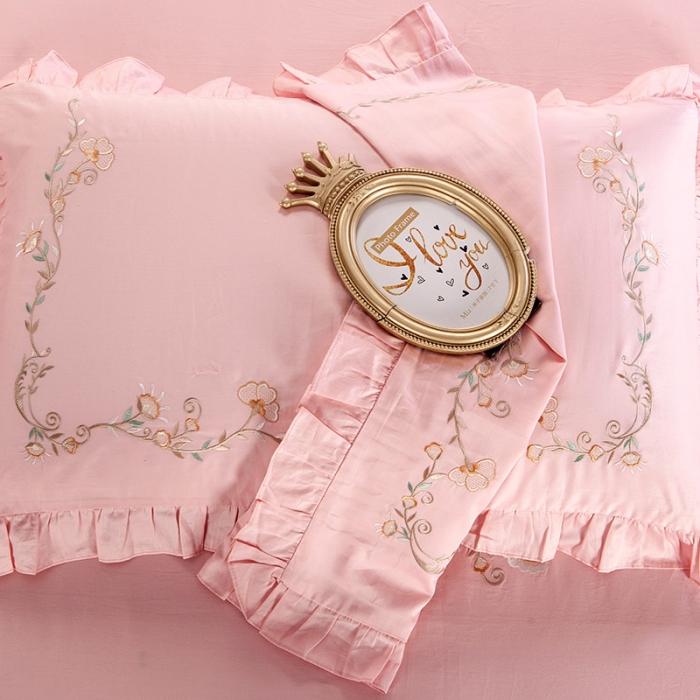 91家纺网 家纺一手货源 找家纺 雲归梦 2019新款60S长绒棉绣花四件套 花漾-漾粉