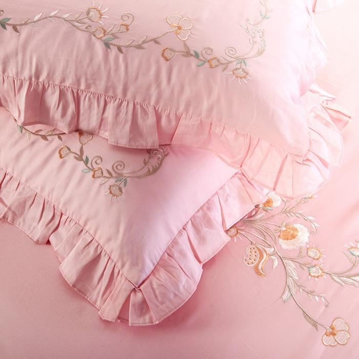 91家纺网 家纺一手货源 找家纺 雲归梦 2019新款60S长绒棉绣花四件套 花漾-漾粉