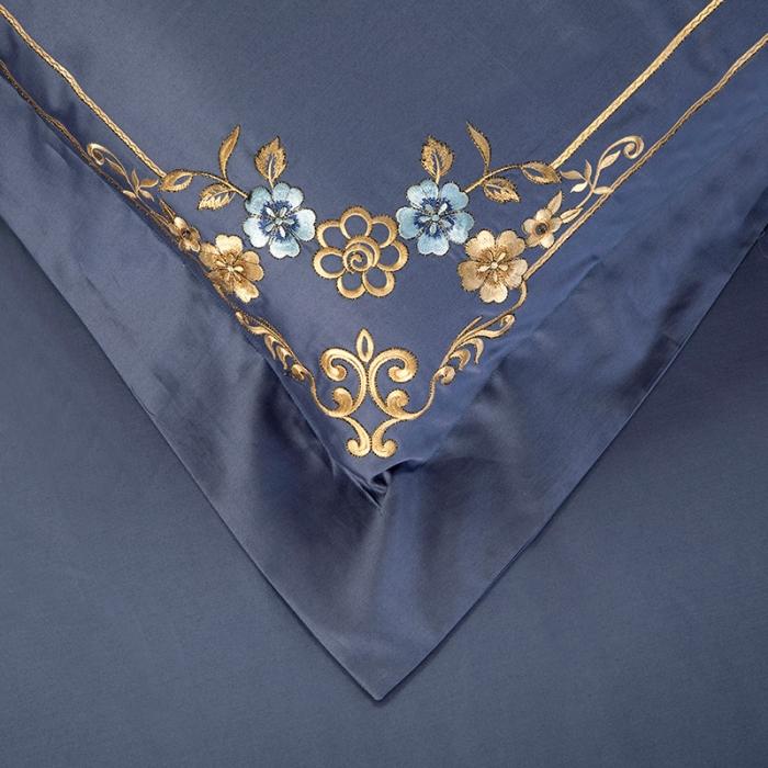 91家纺网 家纺一手货源 找家纺 雲归梦 2019新款60S长绒棉绣花四件套 恰逢花期-皇室蓝