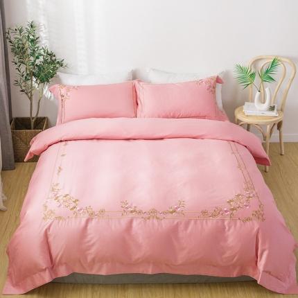 雲归梦 2019新款60S长绒棉绣花四件套 恰逢花期-嫣粉