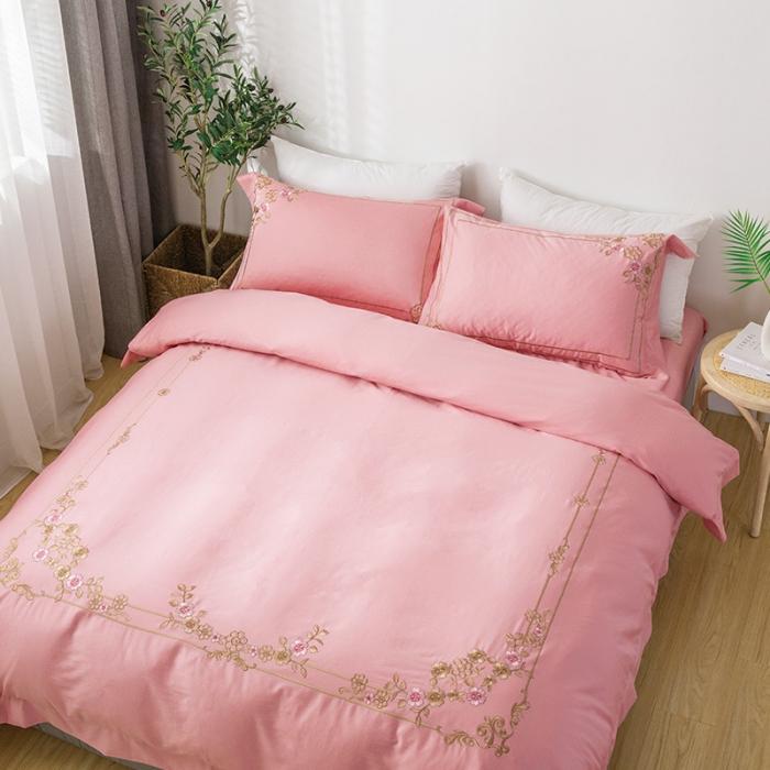 91家纺网 家纺一手货源 找家纺 雲归梦 2019新款60S长绒棉绣花四件套 恰逢花期-嫣粉