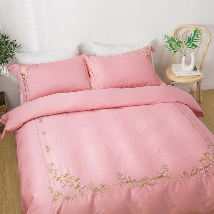 91家纺网 家纺一手货源 找家纺 雲归梦 2019新款60S长绒棉绣花四件套 恰逢花期-嫣粉