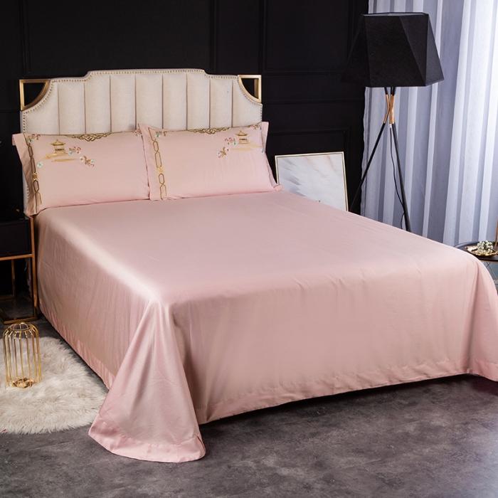 91家纺网 家纺一手货源 找家纺 雲归梦 2019新款60S长绒棉绣花四件套 庭院深深-淡玫粉