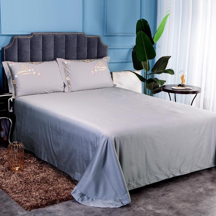 91家纺网 家纺一手货源 找家纺 雲归梦 2019新款60S长绒棉绣花四件套 庭院深深-霜灰色