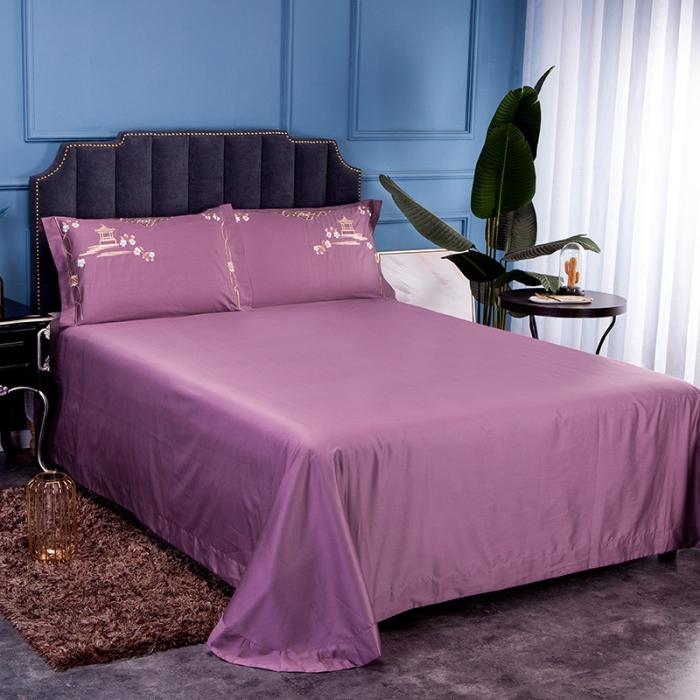 91家纺网 家纺一手货源 找家纺 雲归梦 2019新款60S长绒棉绣花四件套 庭院深深-西梅色