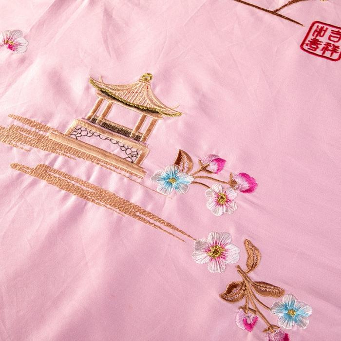 91家纺网 家纺一手货源 找家纺 雲归梦 2019新款60S长绒棉绣花四件套 庭院深深-夏日冰粉