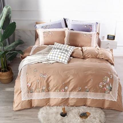雲归梦 2019新款60S长绒棉绣花四件套 花仙子金棕色