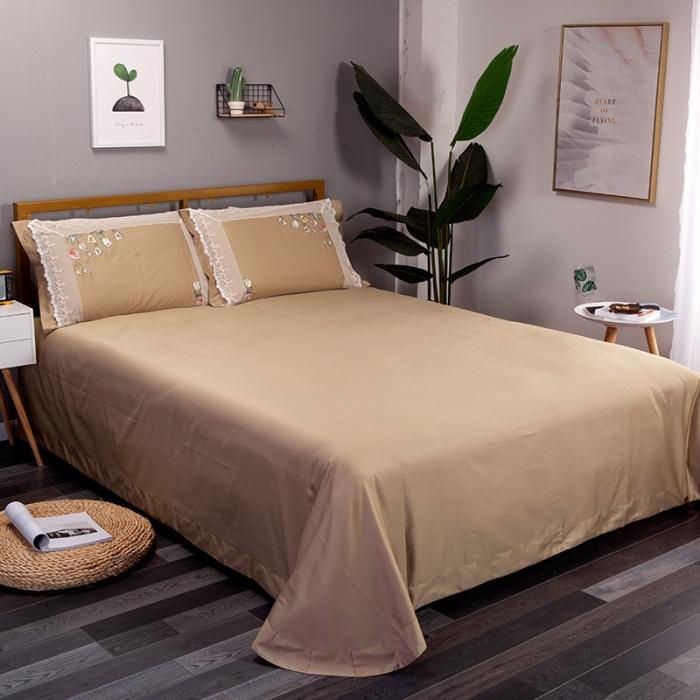 91家纺网 家纺一手货源 找家纺 雲归梦 2019新款60S长绒棉绣花四件套 花仙子金棕色