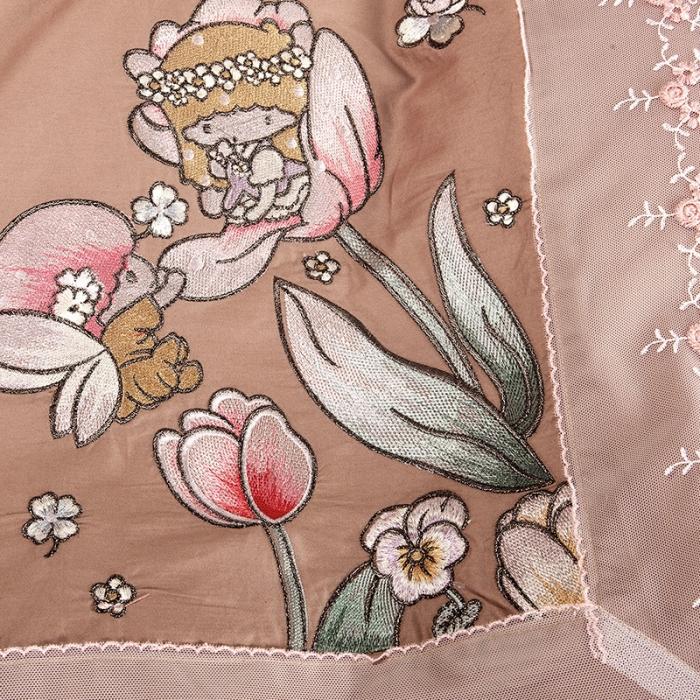 91家纺网 家纺一手货源 找家纺 雲归梦 2019新款60S长绒棉绣花四件套 花仙子金棕色