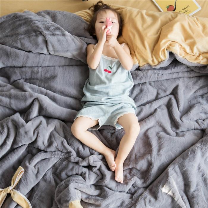 91家纺网 家纺一手货源 找家纺 北纬27度 韩国兔兔绒少女心蝴蝶结四件套 萌萌椰子灰