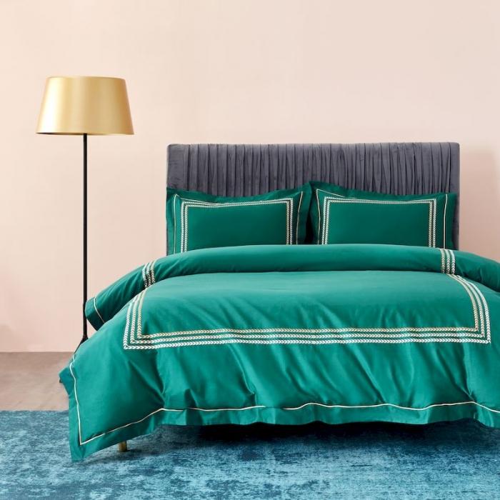 91家纺网 家纺一手货源 找家纺 涞澳 2019新款50套框绣花四件套 麦穗绿