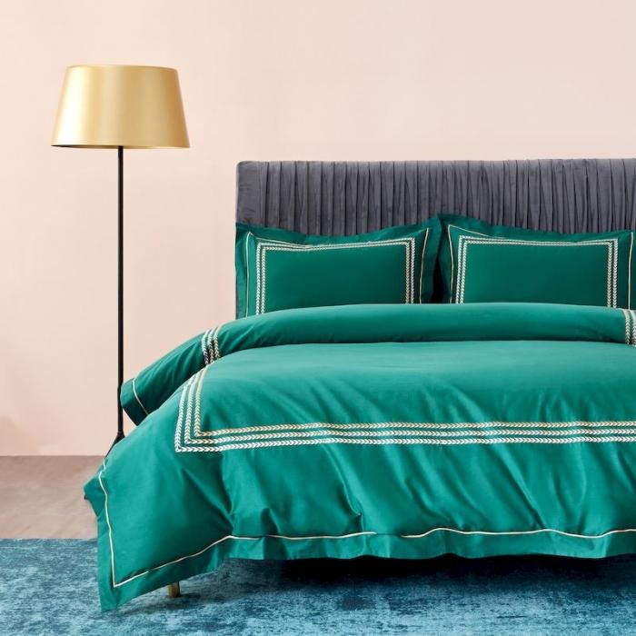 91家纺网 家纺一手货源 找家纺 涞澳 2019新款50套框绣花四件套 麦穗绿