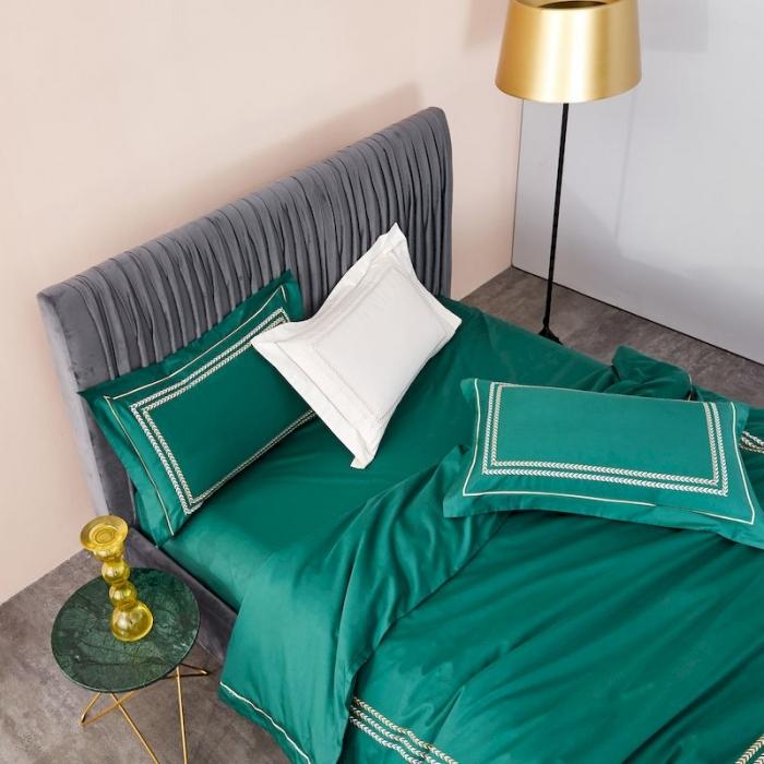 91家纺网 家纺一手货源 找家纺 涞澳 2019新款50套框绣花四件套 麦穗绿