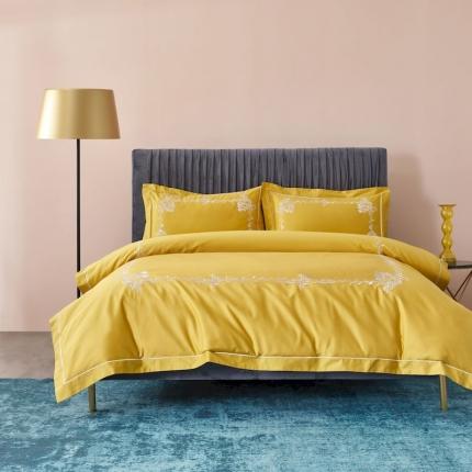 涞澳 2019新款50套框绣花四件套 栀子黄