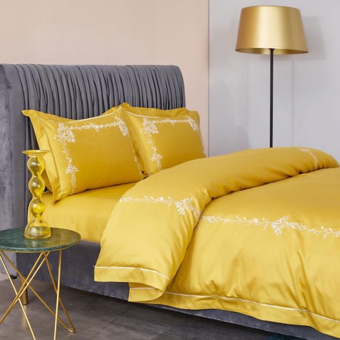 91家纺网 家纺一手货源 找家纺 涞澳 2019新款50套框绣花四件套 栀子黄