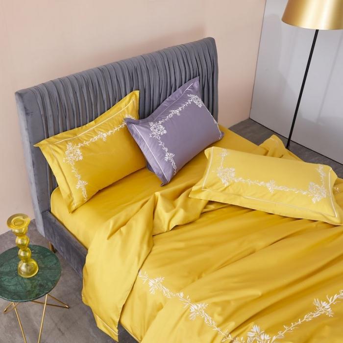 91家纺网 家纺一手货源 找家纺 涞澳 2019新款50套框绣花四件套 栀子黄