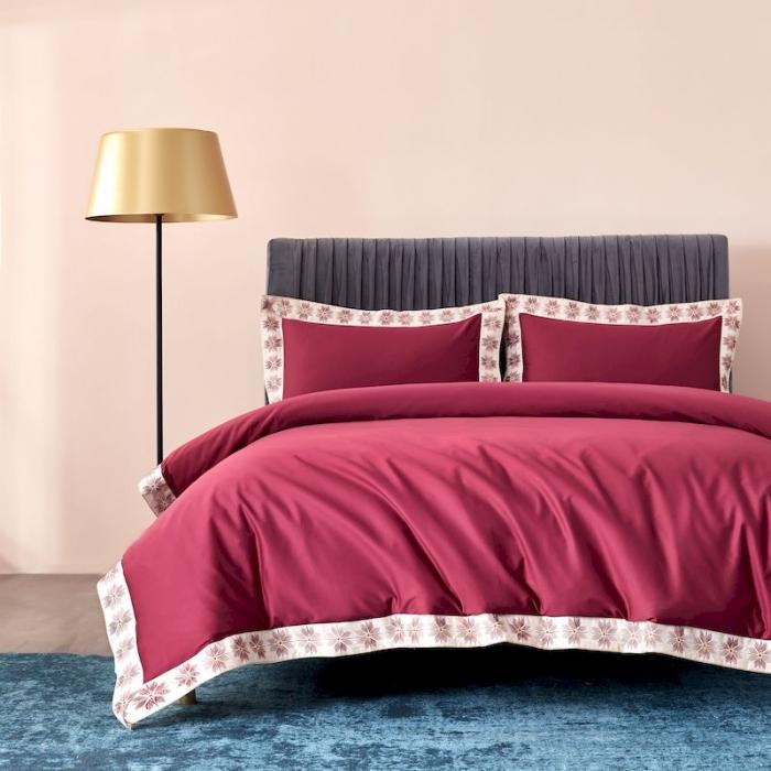 91家纺网 家纺一手货源 找家纺 涞澳家纺 2019新款50绣花四件套洛克系列 洛克红