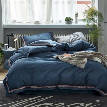 （总）涞澳家纺 2019新款2121磨毛素色带边款四件套