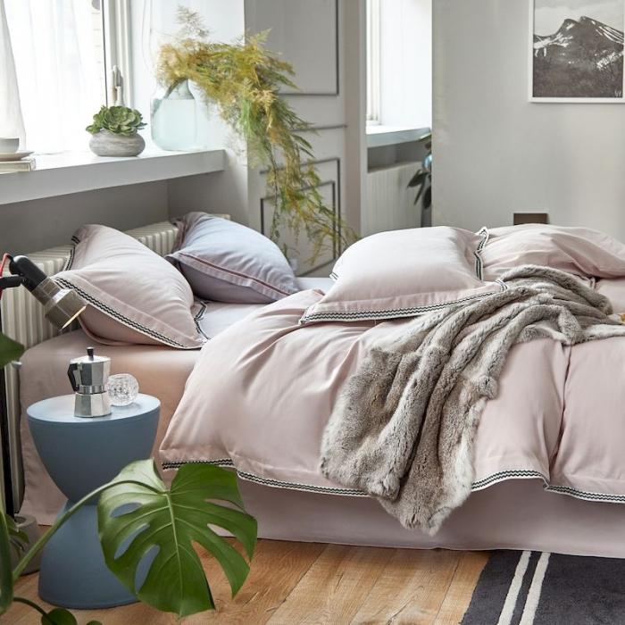 91家纺网 家纺一手货源 找家纺 涞澳家纺 2019新款2121磨毛素色带边款四件套 于乐