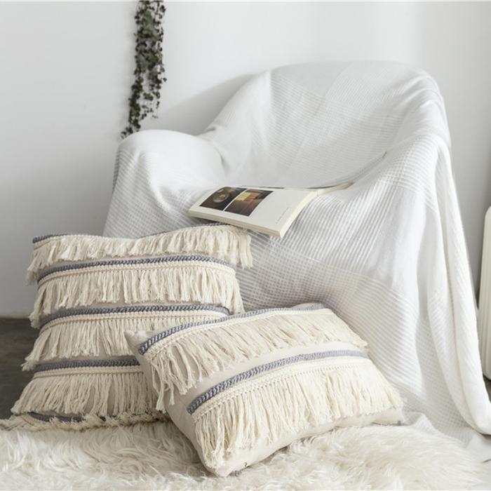 91家纺网 家纺一手货源 找家纺 （总）918家纺 2021新款北欧ins风棉麻流苏抱枕