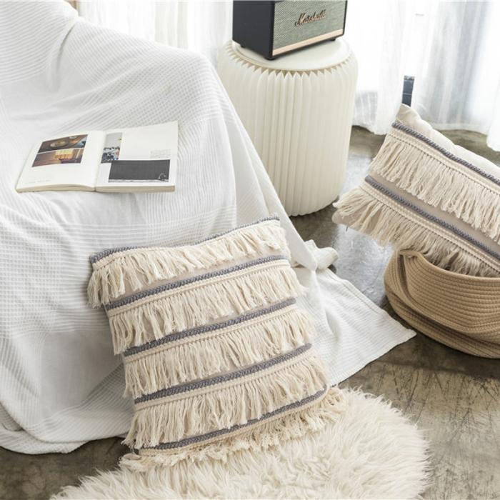 91家纺网 家纺一手货源 找家纺 （总）918家纺 2021新款北欧ins风棉麻流苏抱枕