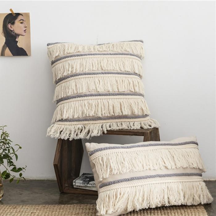 91家纺网 家纺一手货源 找家纺 （总）918家纺 2021新款北欧ins风棉麻流苏抱枕