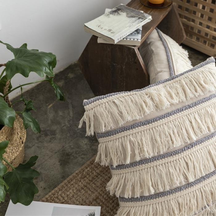 91家纺网 家纺一手货源 找家纺 918家纺 2021新款北欧ins风棉麻流苏抱枕 正方形