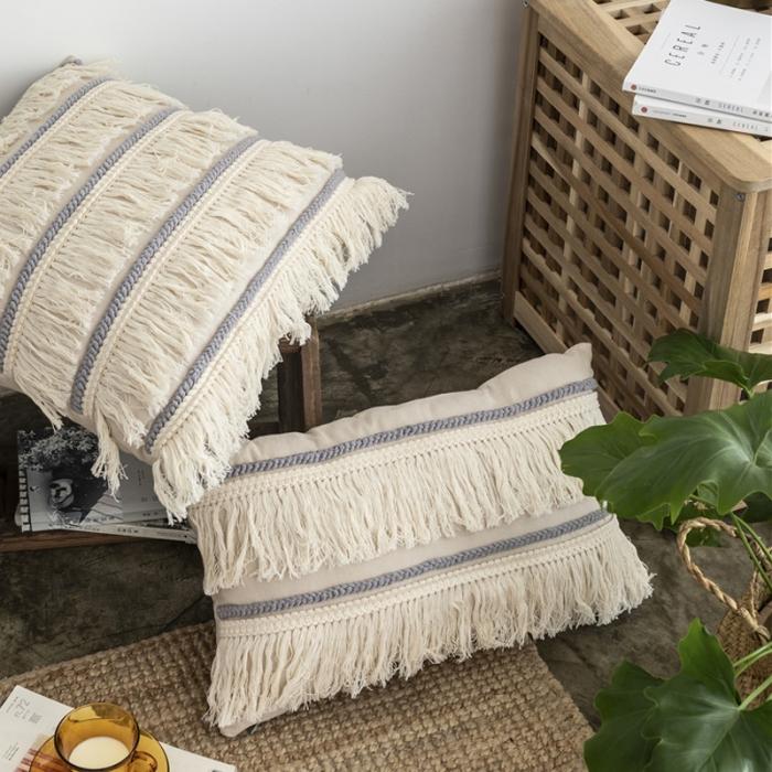 91家纺网 家纺一手货源 找家纺 918家纺 2021新款北欧ins风棉麻流苏抱枕 长方形