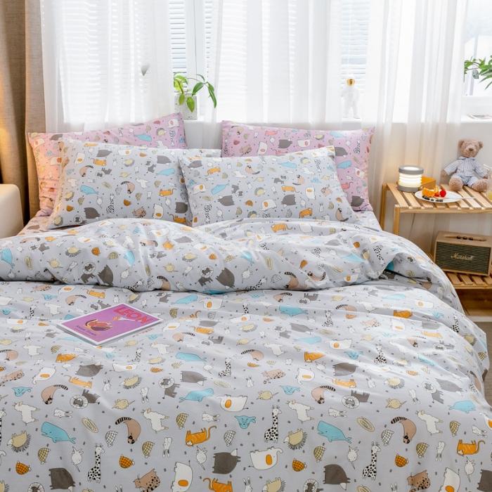 91家纺网 家纺一手货源 找家纺 沐棉家居 2019新款13370全棉小碎花四件套棚拍 小伙伴-灰