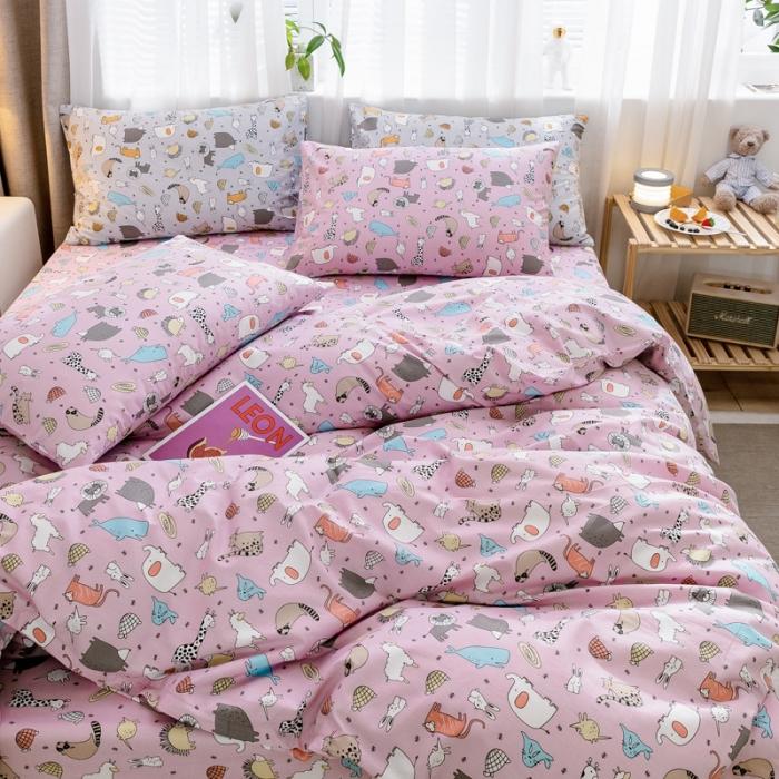 91家纺网 家纺一手货源 找家纺 沐棉家居 2019新款13370全棉小碎花四件套棚拍 小伙伴-紫