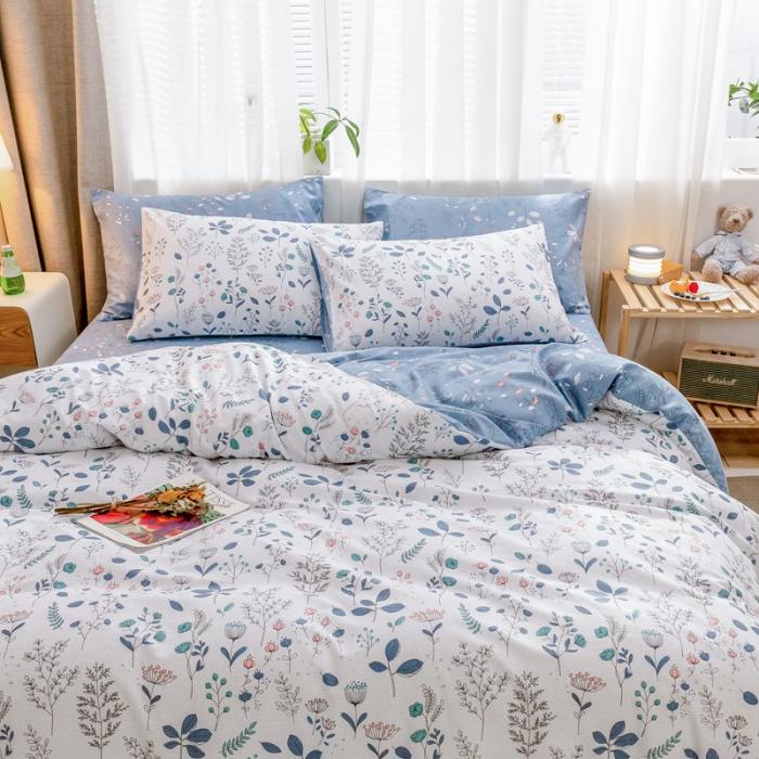 91家纺网 家纺一手货源 找家纺 沐棉家居 2019新款13370全棉小碎花四件套棚拍 叶落知秋