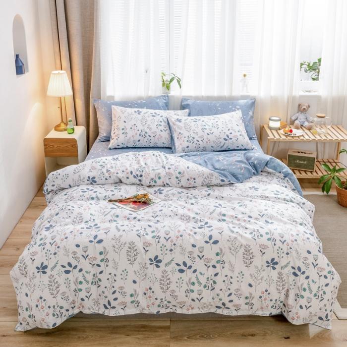 91家纺网 家纺一手货源 找家纺 沐棉家居 2019新款13370全棉小碎花四件套棚拍 叶落知秋