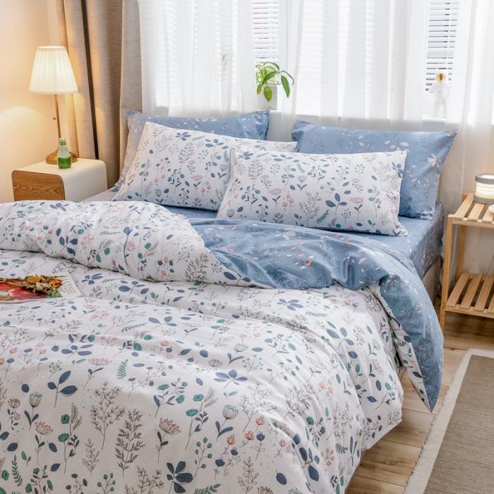 91家纺网 家纺一手货源 找家纺 沐棉家居 2019新款13370全棉小碎花四件套棚拍 叶落知秋