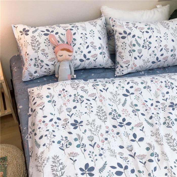 91家纺网 家纺一手货源 找家纺 沐棉家居 2019新款13370全棉小碎花四件套实拍 叶落知秋