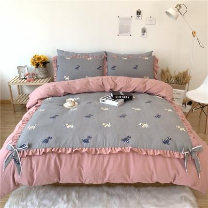 91家纺网 家纺一手货源 找家纺 眠屿 2019新款暖绒四件套 草莓红