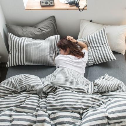 91家纺网 家纺一手货源 找家纺 （总）尚品本色 2022新款色织水洗棉四件套 床笠款