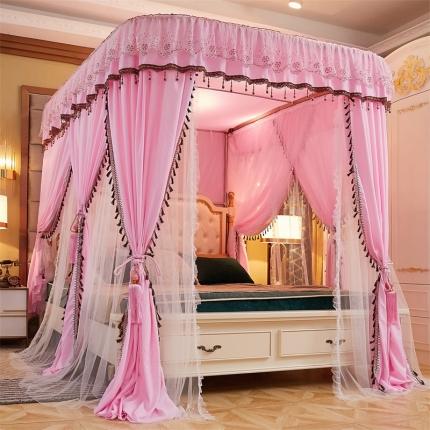 91家纺网 家纺一手货源 找家纺 都市缘 2021新款双层布幔三开门导轨床幔蚊帐-A901款 公主粉