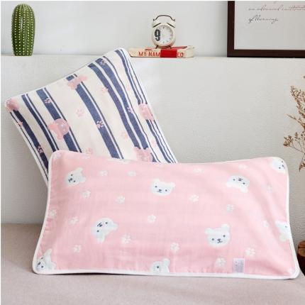 91家纺网 家纺一手货源 找家纺 朴尔全棉一对装成人情侣婴童单人学生六层纱布枕巾甜蜜小熊粉