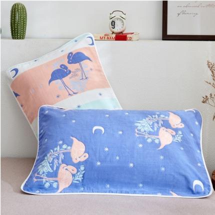 91家纺网 家纺一手货源 找家纺 朴尔全棉一对装成人情侣婴童单人学生男全棉六层纱布枕巾悠悠鸟兰