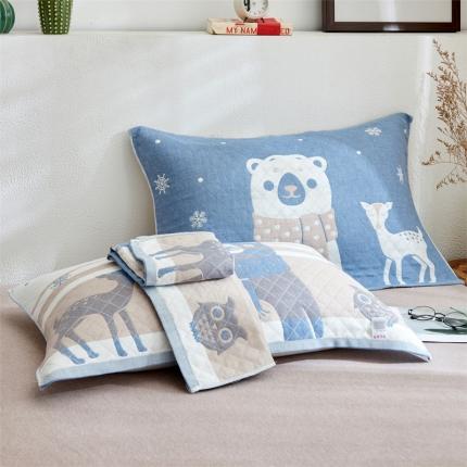 91家纺网 家纺一手货源 找家纺 朴尔三层纱布枕巾一对装全棉柔软透气加厚情侣成人枕巾 吉姆熊-兰