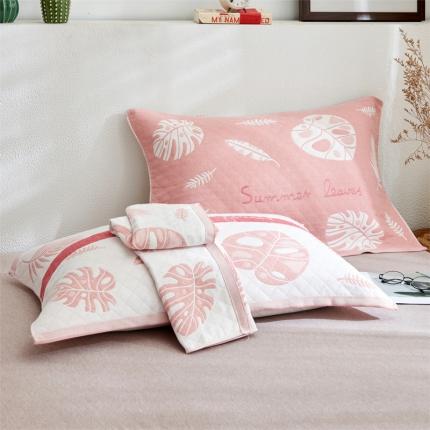 91家纺网 家纺一手货源 找家纺 朴尔三层纱布枕巾一对装全棉柔软透气加厚情侣成人枕巾 夏日芭蕉-粉