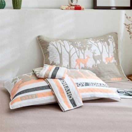 91家纺网 家纺一手货源 找家纺 朴尔三层纱布枕巾一对装全棉柔软透气加厚情侣成人枕巾 仙林小鹿-灰