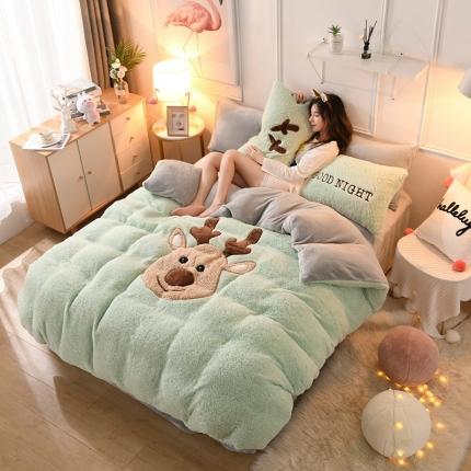 91家纺网 家纺一手货源 找家纺 （总）朗莎家纺 2019新款大版贴布绣羊羔绒保暖四件套