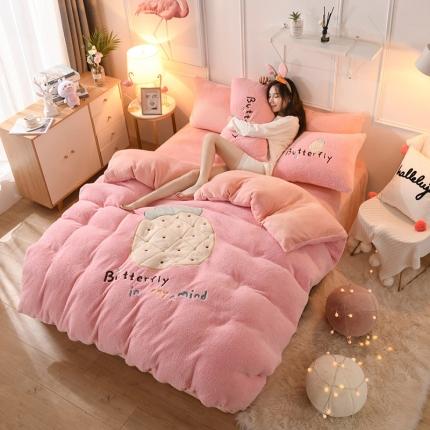 91家纺网 家纺一手货源 找家纺 朗莎家纺 2019新款大版贴布绣羊羔绒保暖四件套 菠萝玉色