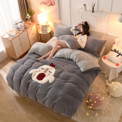 91家纺网 家纺一手货源 找家纺 （总）朗莎家纺 2019新款大版贴布绣羊羔绒保暖四件套